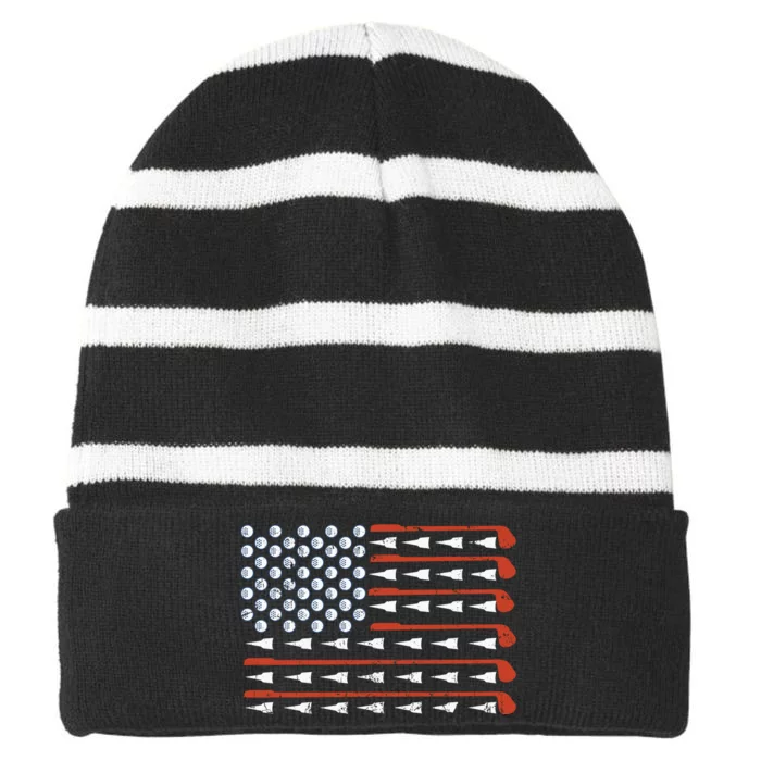 4th Of July American Flag Golf Striped Beanie with Solid Band