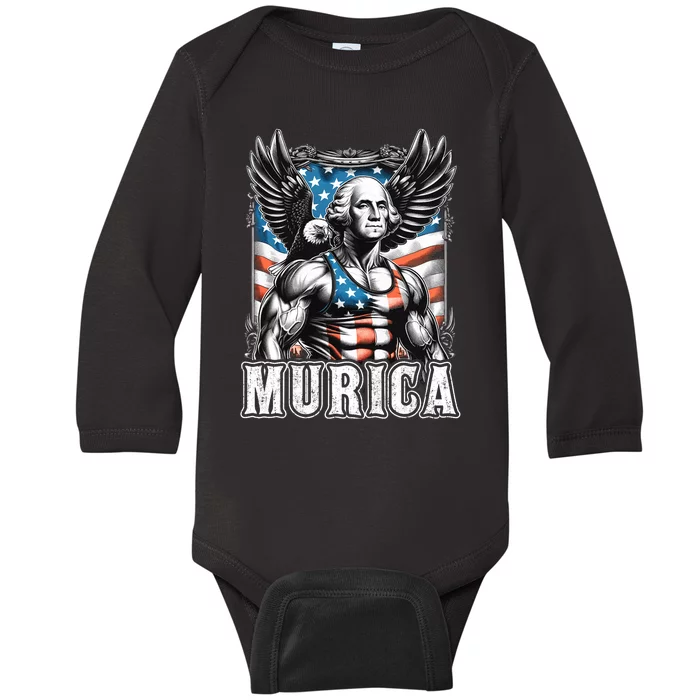 4th Of July Patriotic Funny George Washington July 4th Usa Baby Long Sleeve Bodysuit