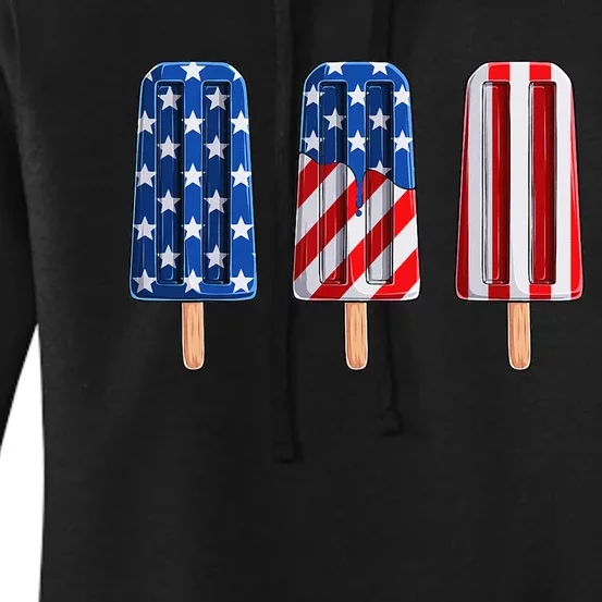 4th of July Popsicle Red White Blue American Flag Women's Pullover Hoodie