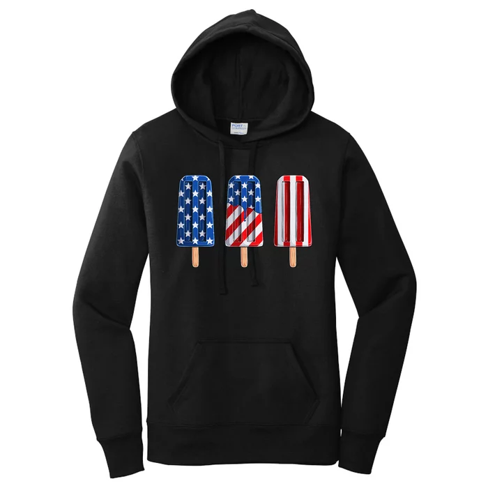 4th of July Popsicle Red White Blue American Flag Women's Pullover Hoodie