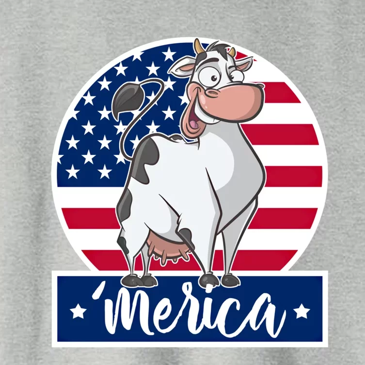 4th Of July Funny Gift 'Merica Cow And American Flag Gift Women's Crop Top Tee