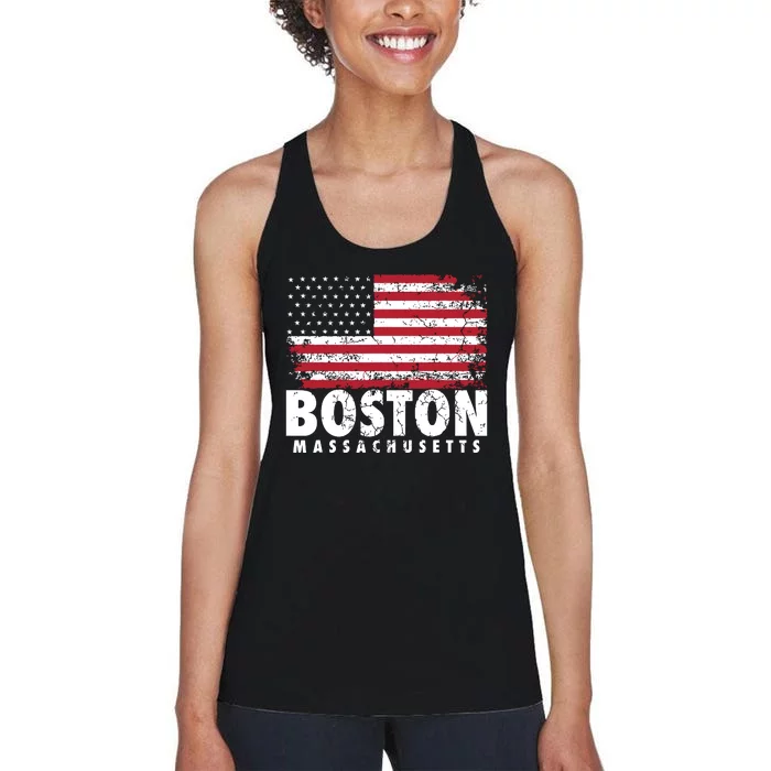 4th Of July Boston Massachusetts American Flag Women's Racerback Tank