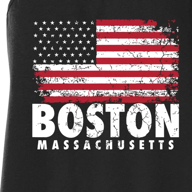 4th Of July Boston Massachusetts American Flag Women's Racerback Tank