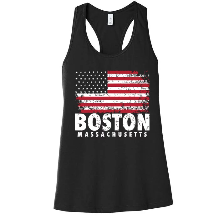 4th Of July Boston Massachusetts American Flag Women's Racerback Tank