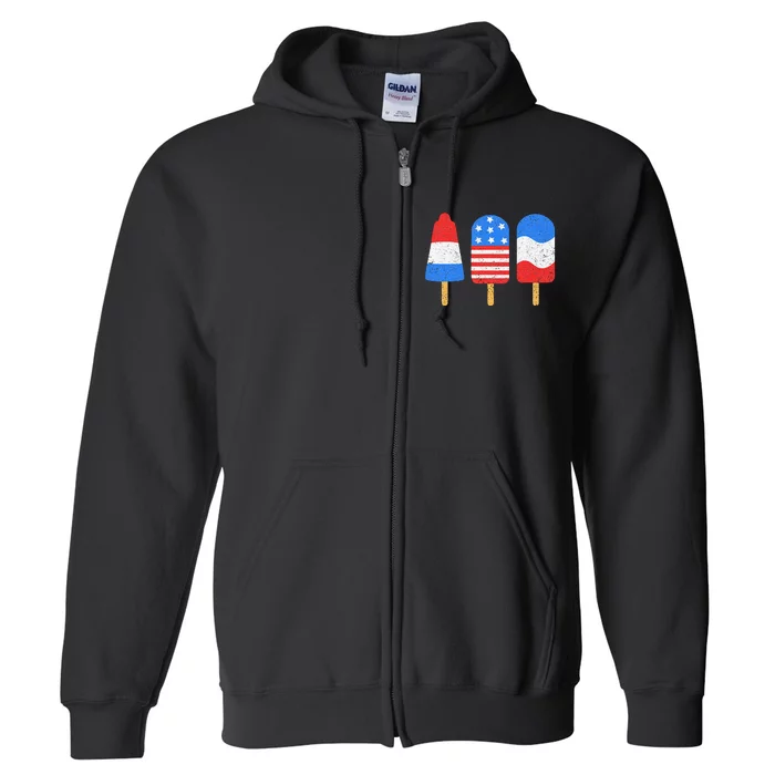 4th Of July Ice Pops Red White Blue American Flag Patriotic Full Zip Hoodie