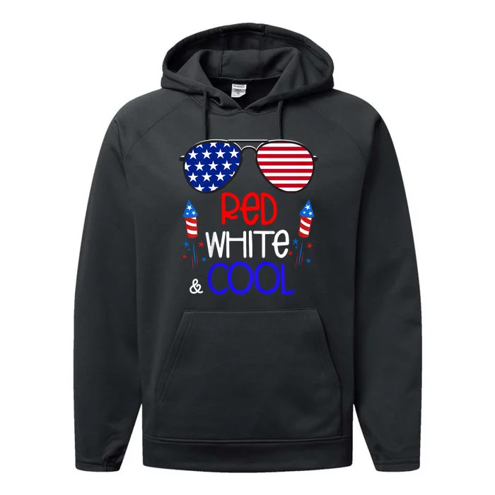 4th Of July Red White And Cool Sunglasses Girl Performance Fleece Hoodie