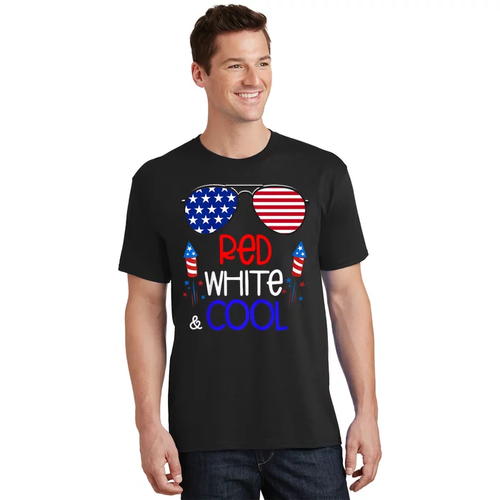 4th Of July Red White And Cool Sunglasses Girl T-Shirt