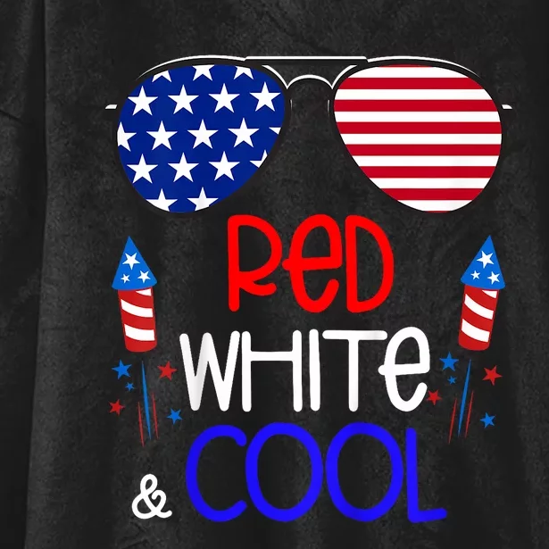 4th Of July Red White And Cool Sunglasses Girl Hooded Wearable Blanket