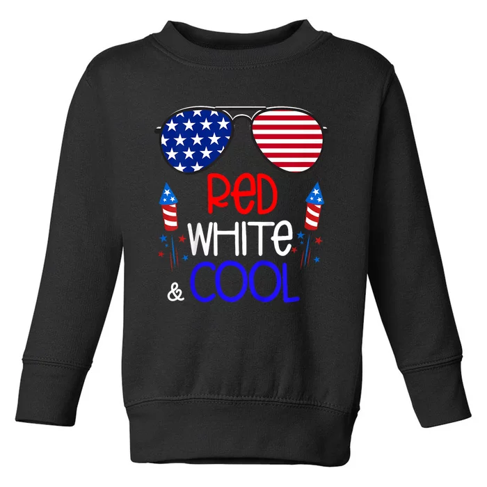 4th Of July Red White And Cool Sunglasses Girl Toddler Sweatshirt