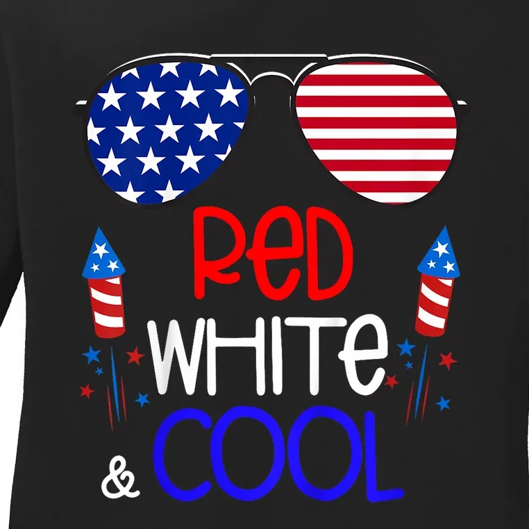 4th Of July Red White And Cool Sunglasses Girl Ladies Long Sleeve Shirt