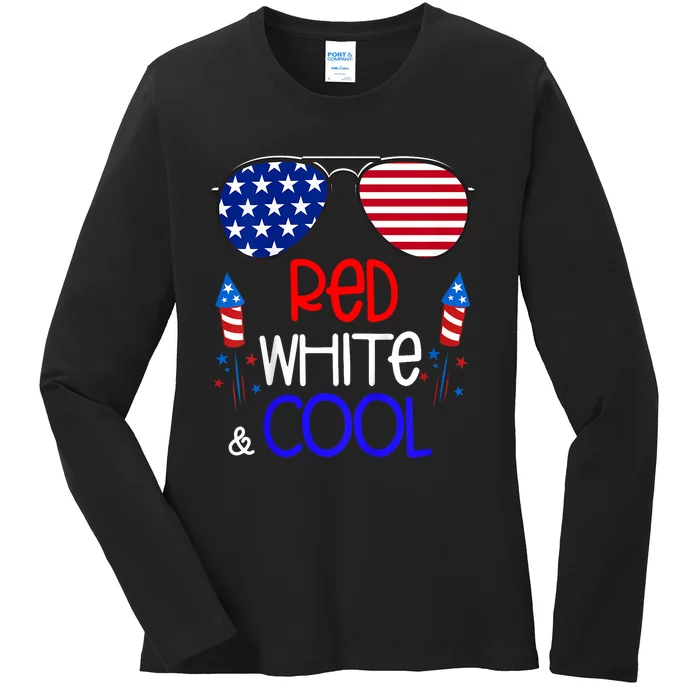 4th Of July Red White And Cool Sunglasses Girl Ladies Long Sleeve Shirt