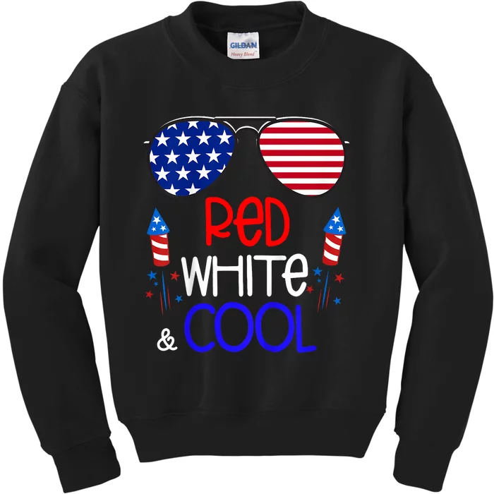 4th Of July Red White And Cool Sunglasses Girl Kids Sweatshirt