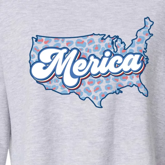 4th Of July Usa Cow Print Flag Merica Meaningful Gift Cropped Pullover Crew