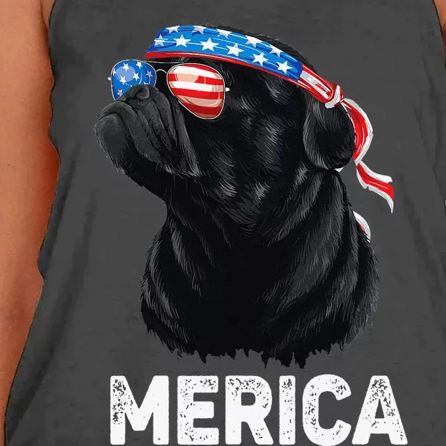 4th of July Dog Mom Dog Dad Merica USA Flag Funny Black Pug Women's Knotted Racerback Tank