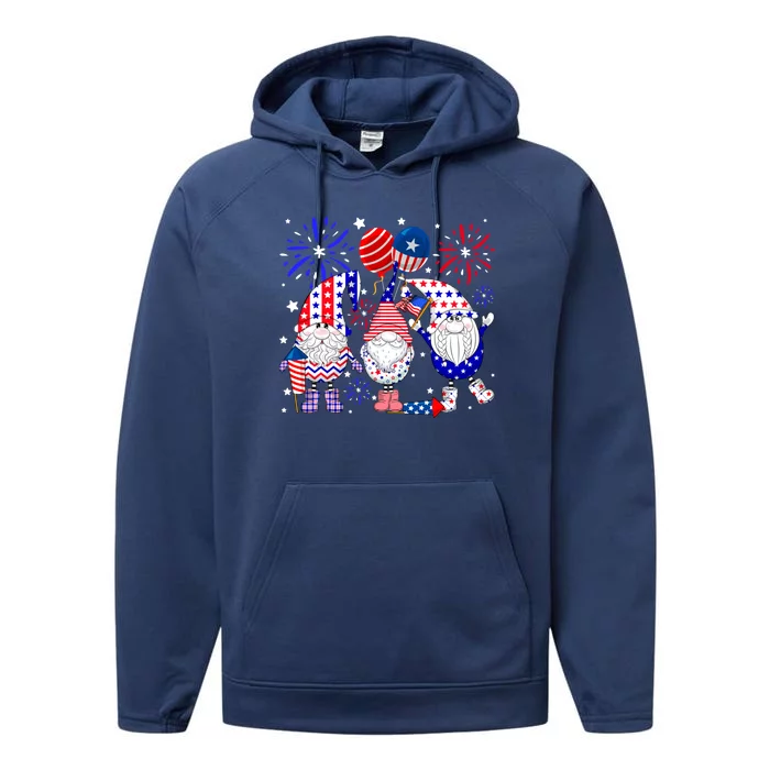 4th Of July Funny Gnomes Squad Cute American Flag Usa Cool Gift Performance Fleece Hoodie