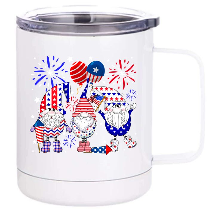 4th Of July Funny Gnomes Squad Cute American Flag Usa Cool Gift Front & Back 12oz Stainless Steel Tumbler Cup