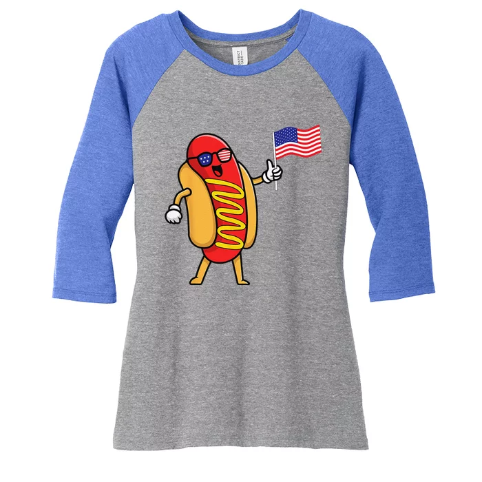 4th Of July Hot Dog Hotdog 4th Of July Women's Tri-Blend 3/4-Sleeve Raglan Shirt