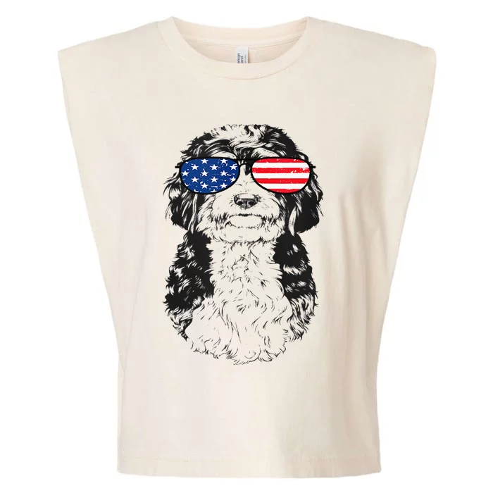 4th Of July Bernedoodle Doodle Dog Patriotic USA Sunglasses Garment-Dyed Women's Muscle Tee