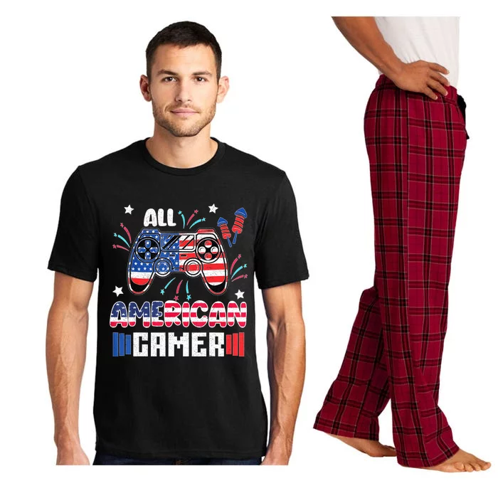 4th Of July Kids Men All American Gamer Flag Pajama Set