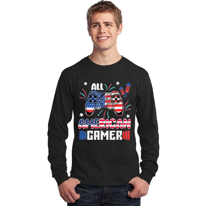 4th Of July Kids Men All American Gamer Flag Tall Long Sleeve T-Shirt