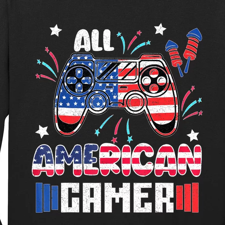 4th Of July Kids Men All American Gamer Flag Tall Long Sleeve T-Shirt