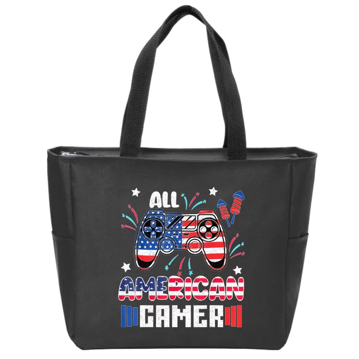 4th Of July Kids Men All American Gamer Flag Zip Tote Bag