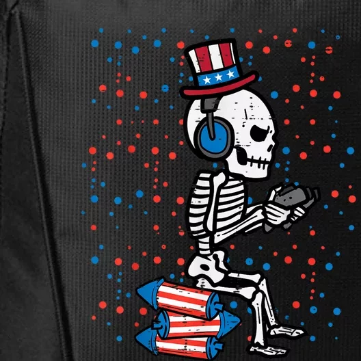 4th Of July Skeleton Gamer Funny America Kids Men Teen City Backpack