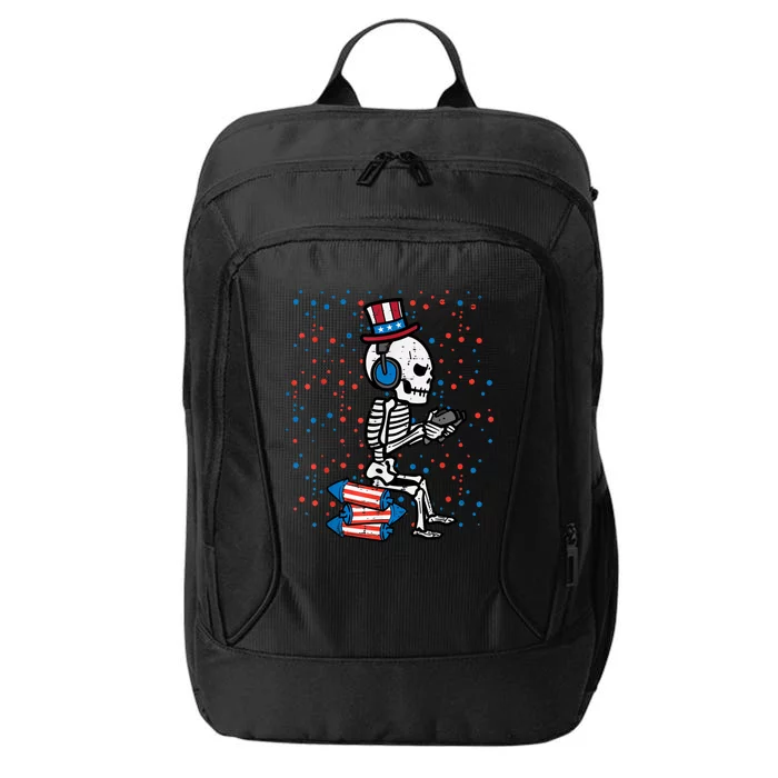 4th Of July Skeleton Gamer Funny America Kids Men Teen City Backpack