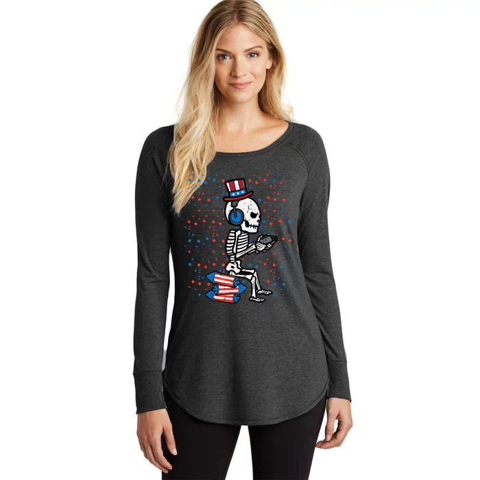 4th Of July Skeleton Gamer Funny America Kids Men Teen Women's Perfect Tri Tunic Long Sleeve Shirt