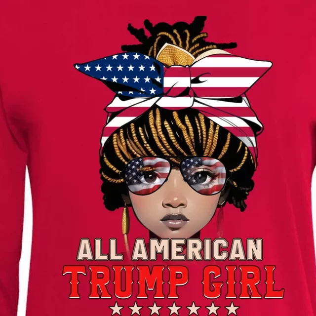 4th Of July All American Afro Trump Gift Womens Cotton Relaxed Long Sleeve T-Shirt