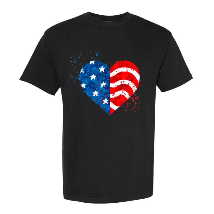 4th of JULY. LOVE HEART American Freedom USA Flag Garment-Dyed Heavyweight T-Shirt