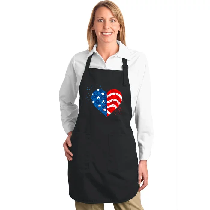 4th of JULY. LOVE HEART American Freedom USA Flag Full-Length Apron With Pocket