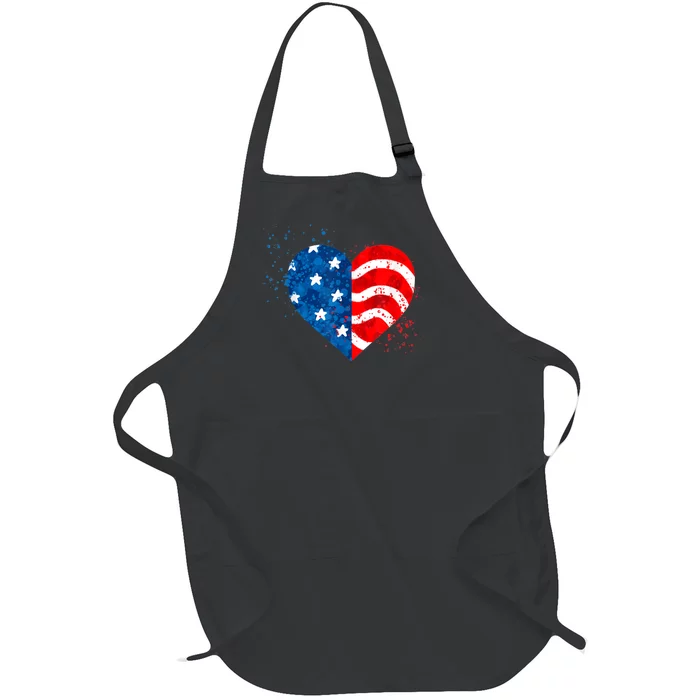 4th of JULY. LOVE HEART American Freedom USA Flag Full-Length Apron With Pocket