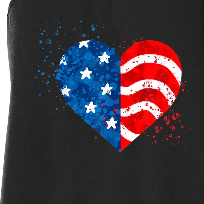 4th of JULY. LOVE HEART American Freedom USA Flag Women's Racerback Tank