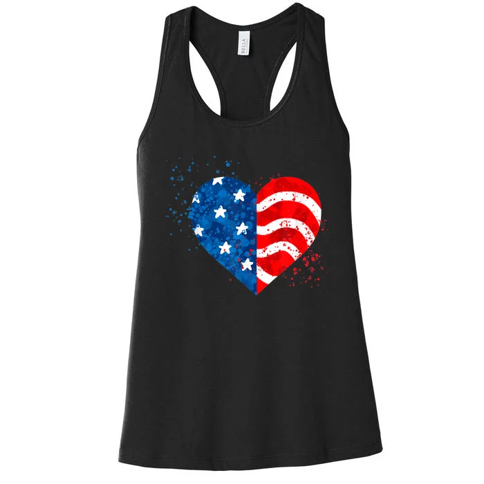 4th of JULY. LOVE HEART American Freedom USA Flag Women's Racerback Tank