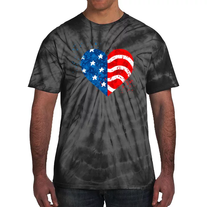 4th of JULY. LOVE HEART American Freedom USA Flag Tie-Dye T-Shirt