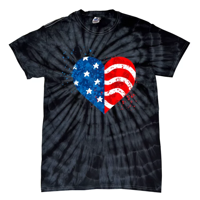 4th of JULY. LOVE HEART American Freedom USA Flag Tie-Dye T-Shirt