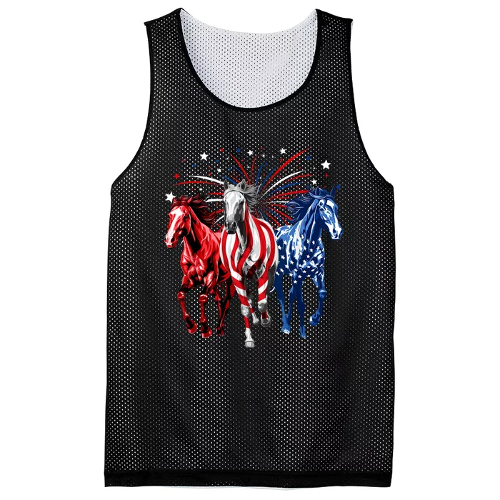 4th Of July Horse Lovers Red White And Blue American Flag Mesh Reversible Basketball Jersey Tank