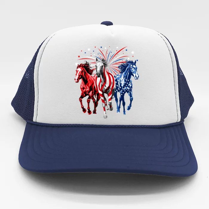 4th Of July Horse Lovers Red White And Blue American Flag Trucker Hat