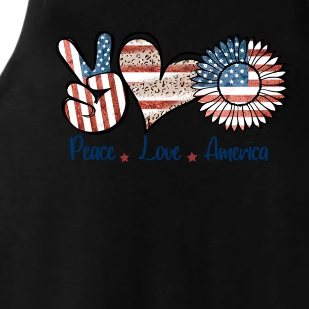 4th Of July Usa Peace Love America Hand Heart Sunflower Gift Ladies Tri-Blend Wicking Tank