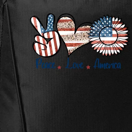 4th Of July Usa Peace Love America Hand Heart Sunflower Gift City Backpack