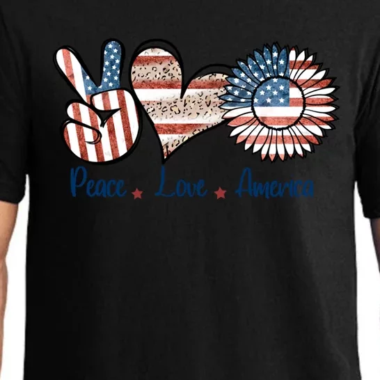 4th Of July Usa Peace Love America Hand Heart Sunflower Gift Pajama Set