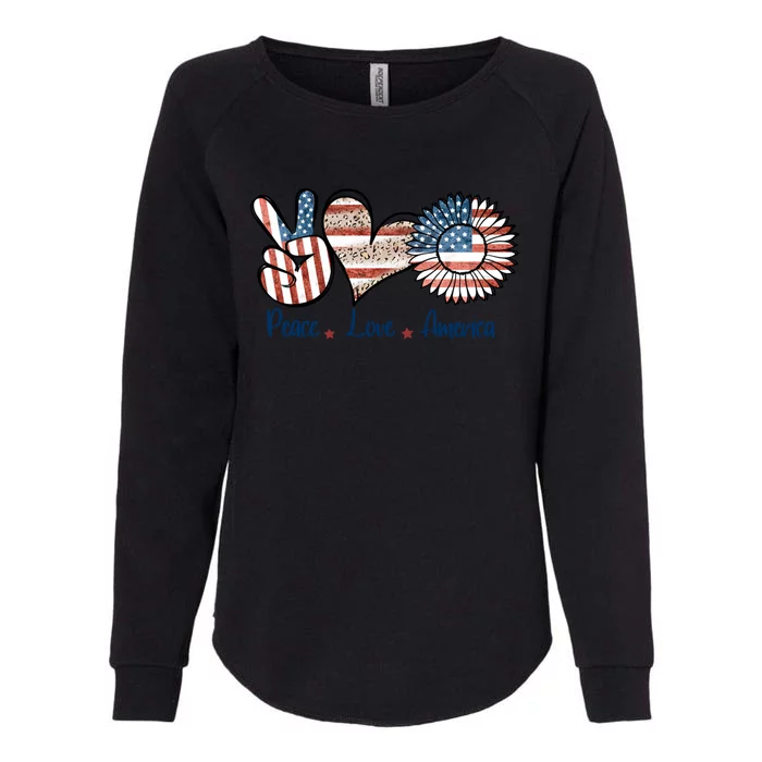 4th Of July Usa Peace Love America Hand Heart Sunflower Gift Womens California Wash Sweatshirt