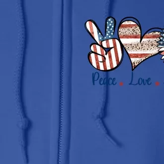 4th Of July Usa Peace Love America Hand Heart Sunflower Gift Full Zip Hoodie