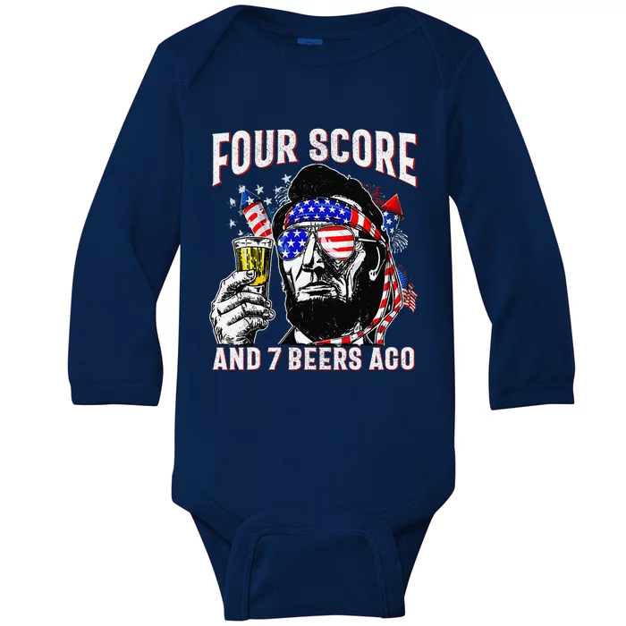 4th Of July Drinking Beer Patriot Four Score And 7 Beers Ago Baby Long Sleeve Bodysuit