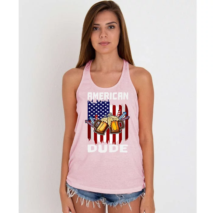 4th Of July Proud American Dude Us Flag Pride Patriotic Gift Women's Knotted Racerback Tank