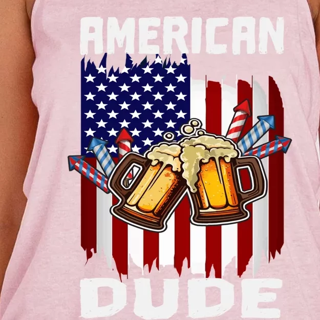 4th Of July Proud American Dude Us Flag Pride Patriotic Gift Women's Knotted Racerback Tank