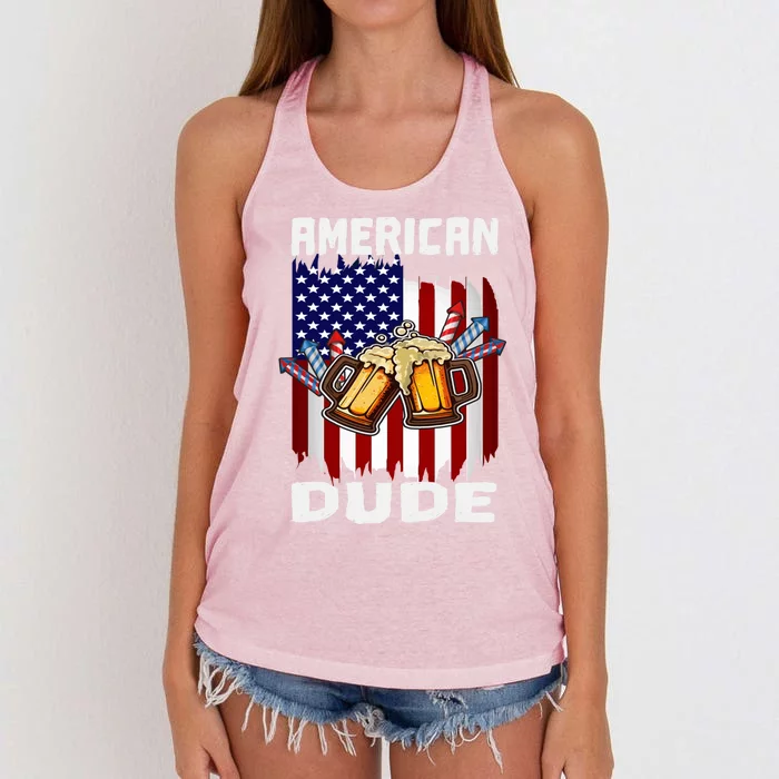 4th Of July Proud American Dude Us Flag Pride Patriotic Gift Women's Knotted Racerback Tank