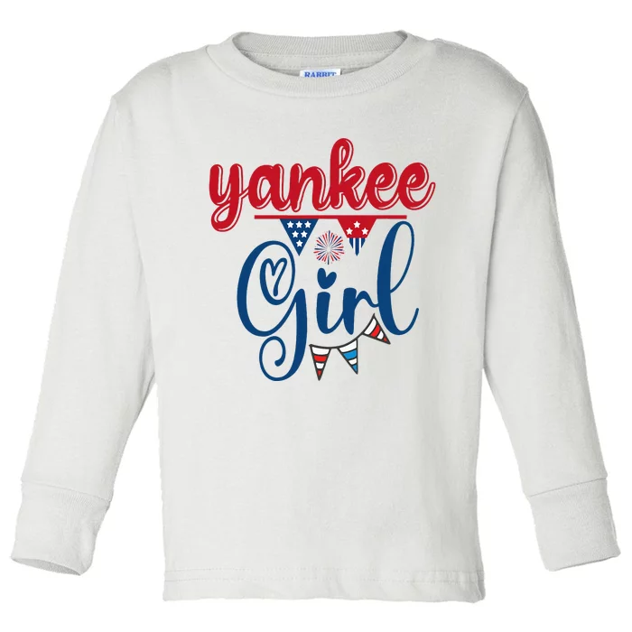 4th Of July Yankee Girl American Flag Toddler Long Sleeve Shirt