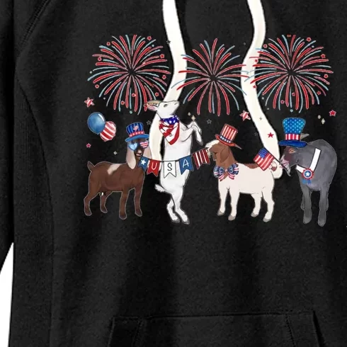 4th Of July Patriotic Goat Usa American Flag Goat Lovers Funny Gift Women's Fleece Hoodie